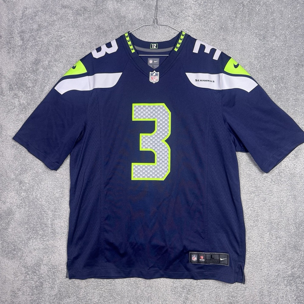 Seattle Seahawks Jersey Mens L Nike On Field Russell Wilson #3 Blue Home